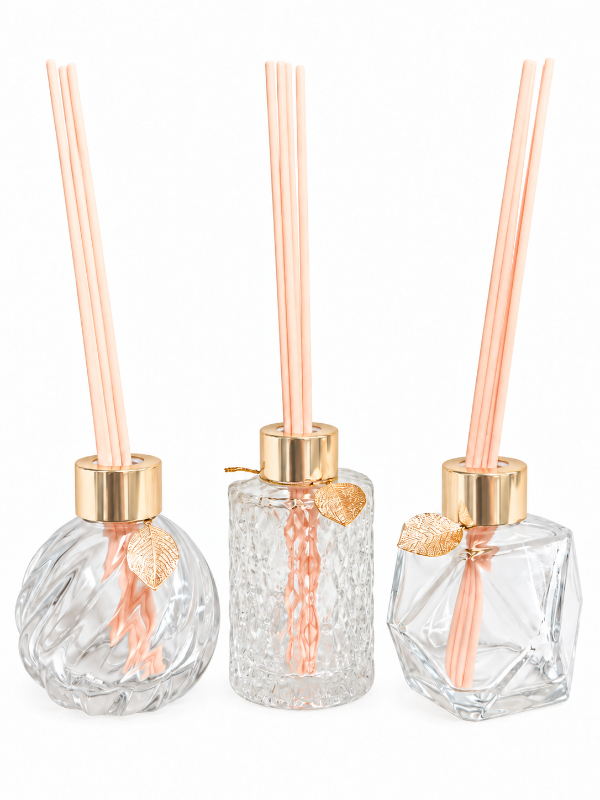 Elegant Essential Oil Glass Reed Diffusers with Recipes (Set of 3 Assorted Bottles)