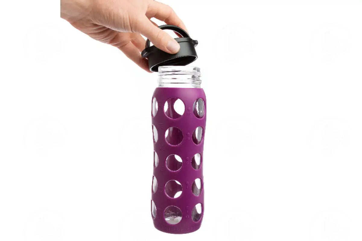 Glass Water Bottle with Plastic Flip Cap or Handle and Silicone Sleeve (22 oz.)