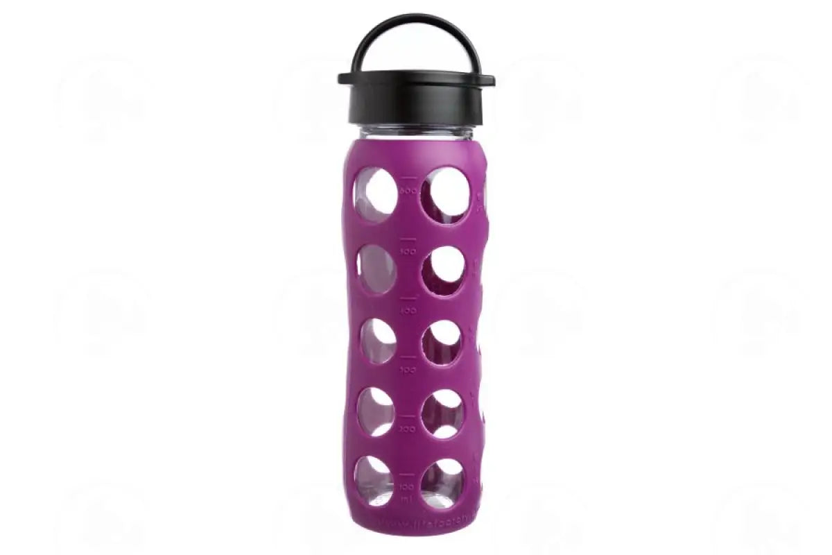 Glass Water Bottle with Plastic Flip Cap or Handle and Silicone Sleeve (22 oz.)