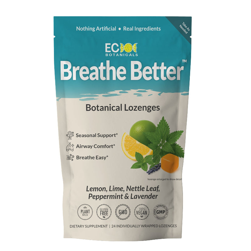 "Breathe Better" Botanical Lozenges with Organic Lemon, Lime, Peppermint, Nettle Leaf, & Lavender