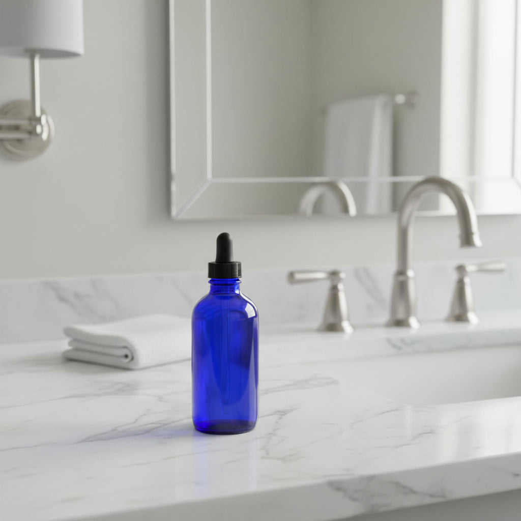 4 oz. Bottle: Blue Glass with Dropper Top