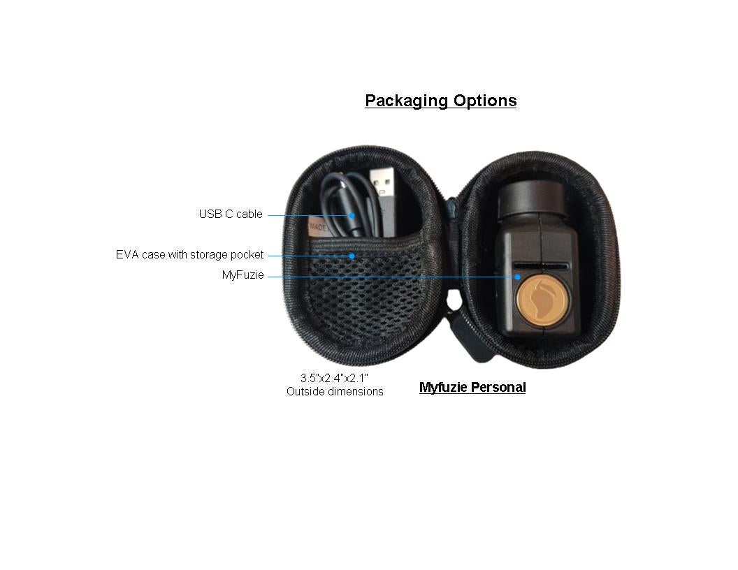 My Fuzie Personal Diffuser with a zippered carabiner case, 5 pads, and 1 pad storage case.