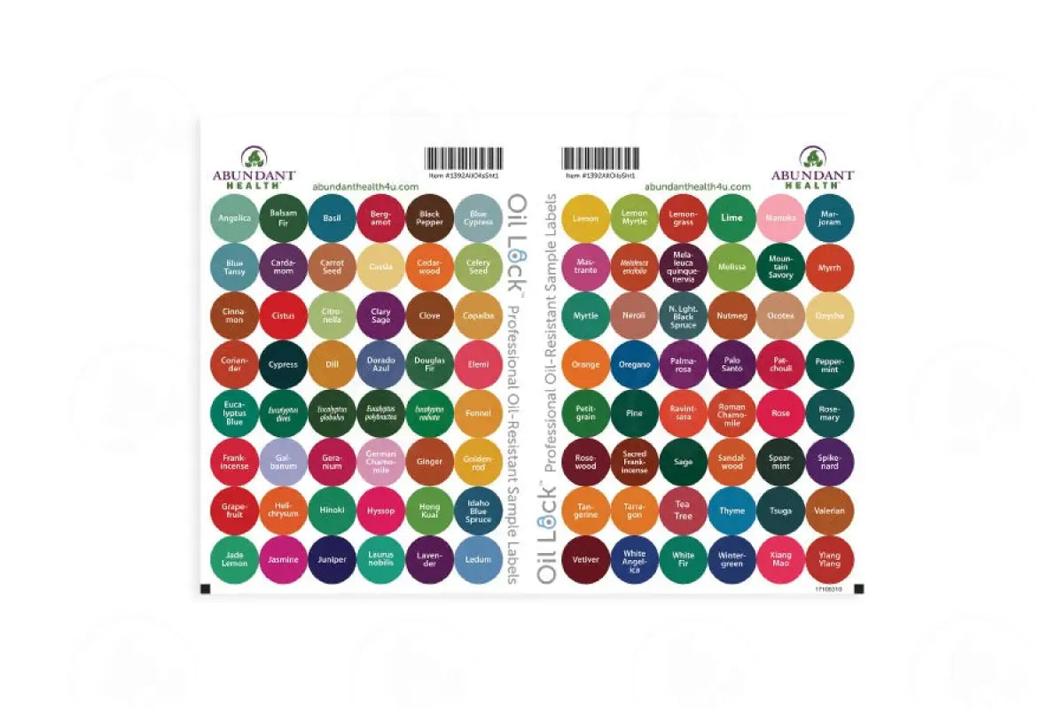 5/8 Dram Sample Vials And Label Set: All Oils Blends Oil Lock Preprinted Circle Labels (192