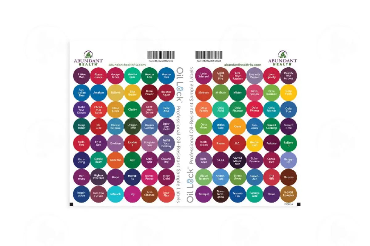 5/8 Dram Sample Vials And Label Set: All Oils Blends Oil Lock Preprinted Circle Labels (192